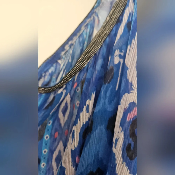 ZARA Multi colored Aztec print Asymetrical swing halter beaded top. Size L NWT - Picture 12 of 16